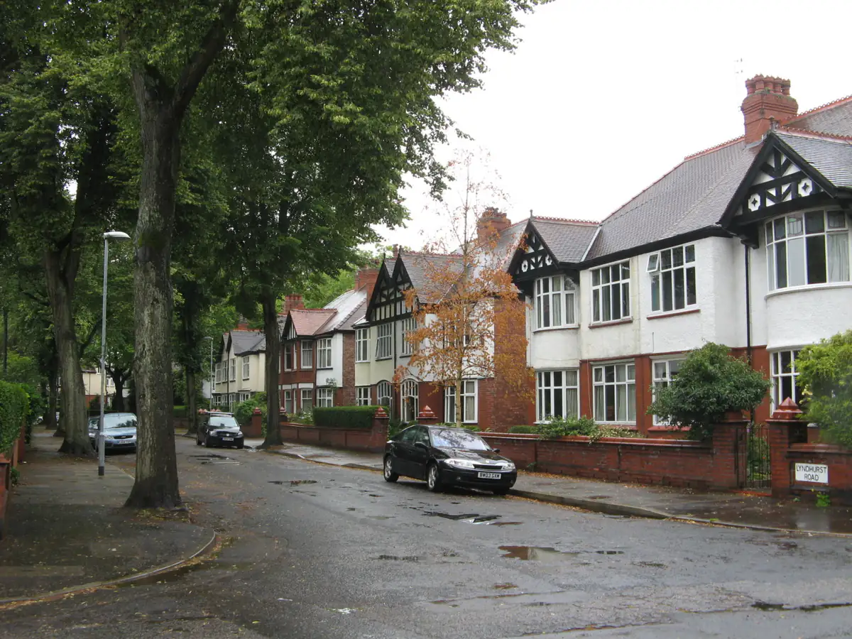 Red-brick terraced houses on Ivygreen Road, Chorlton, in the sun